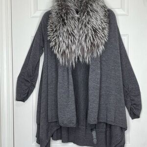 Alice + Olivia Charcoal Sweater with Faux Fur Collar